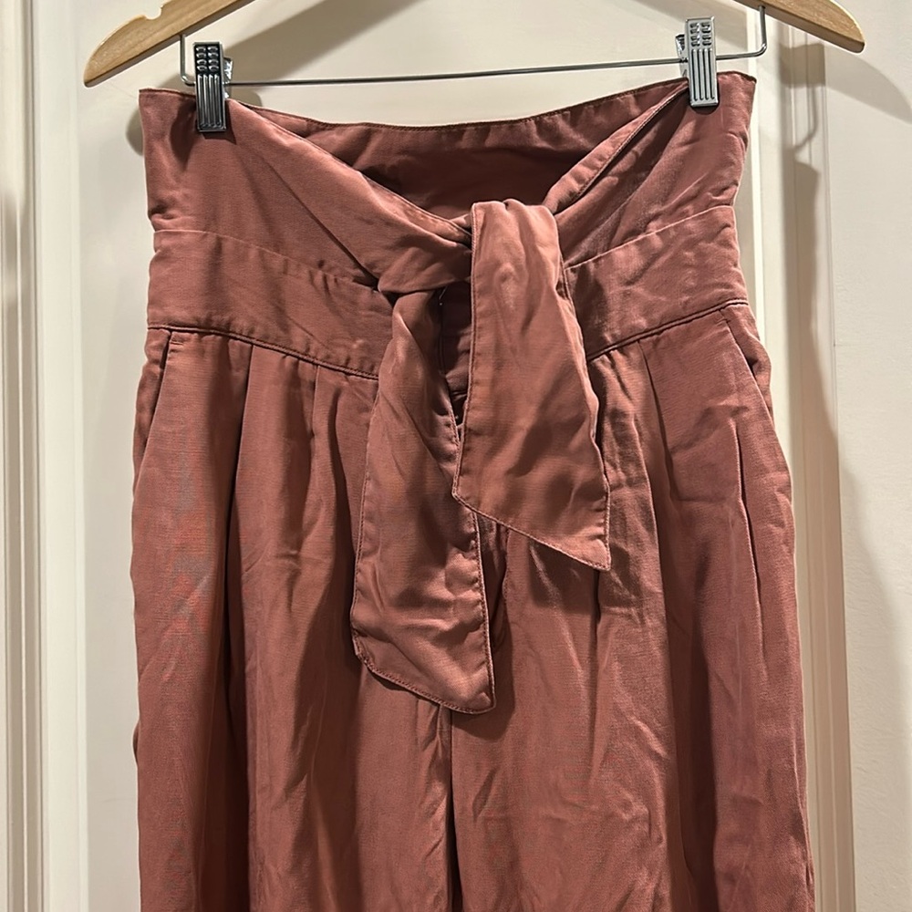 Anthropologie Cartonnier zip up high waisted front tie crop pants pockets size 4